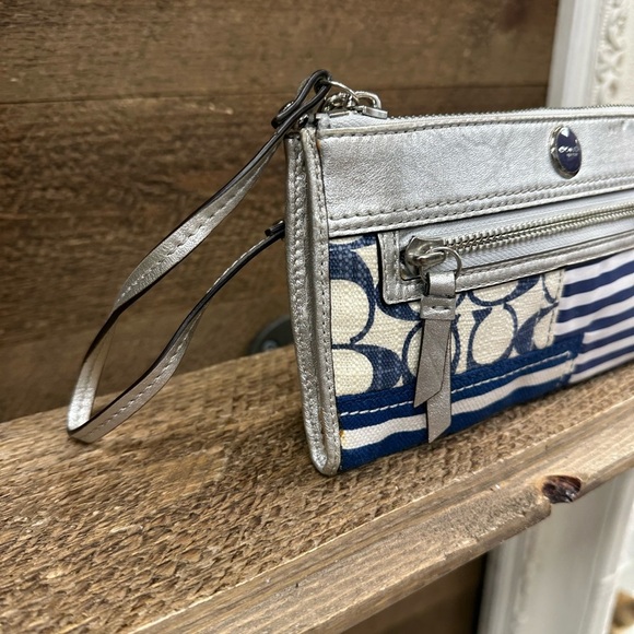 Coach Metallic Silver & Blue Patchwork Wristlet Clutch - Picture 4 of 9